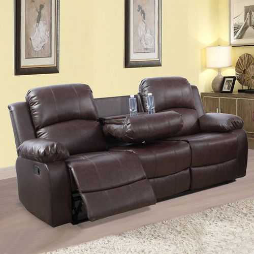 3 Piece Living Room Set Brown Leather Recliner Sofa Set