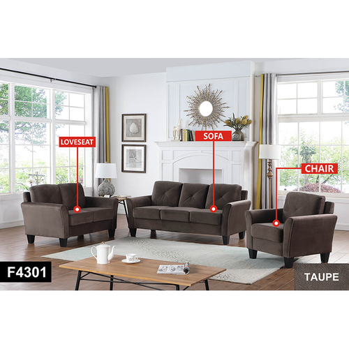 3-Piece Living Room Sofa Set in Taupe