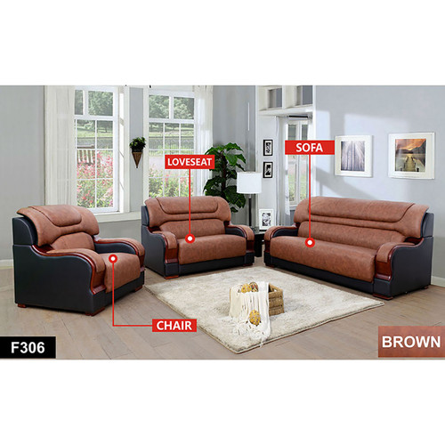 3-Piece Top Leather Living Room Set in Brown