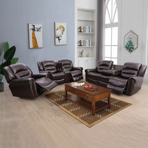 3-Piece Brown Breathing Leather Reclining Set GS4061 by G Furniture