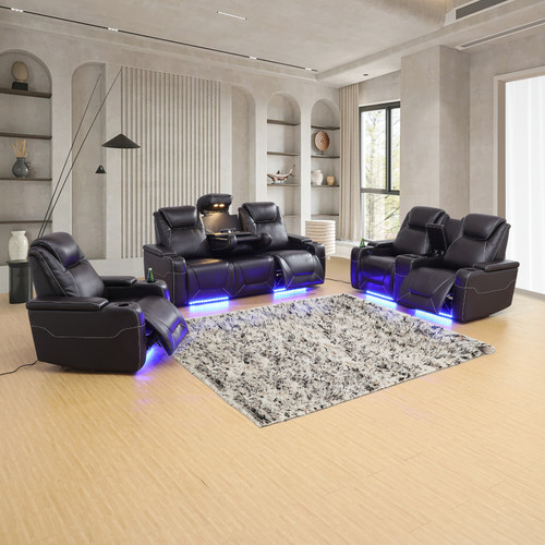 3-Piece Living Room Reclining Set in Top Grain Leather
