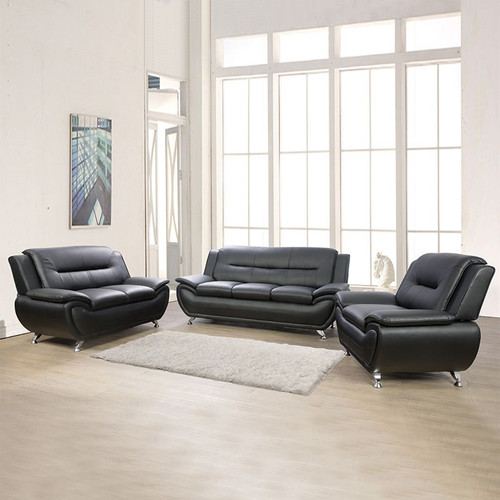 3 Piece Black Living Room Set in Faux Leather F4602 by G Furniture