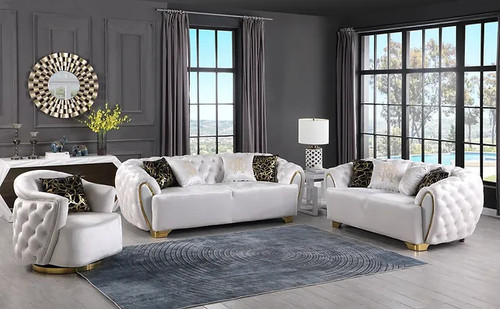 Mila 2 Pcs Living Room Set in White Velvet