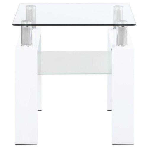 Dyer - Square Glass Top End Table With Shelf - White