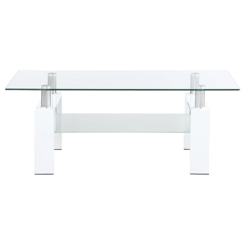 Dyer - Rectangular Glass Top Coffee Table With Shelf - White