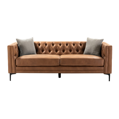 84" W Faux Leather Sofa Couch with Metal Legs in Camel