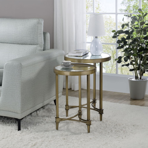 Aditya - Nesting Table - Mirrored & Antique Brass