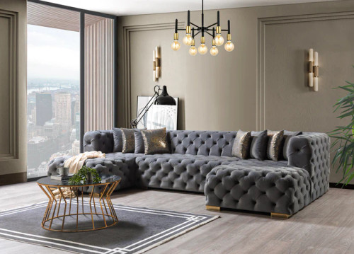 Neva Double Chaise Sectional in Velvet by Nova Furniture