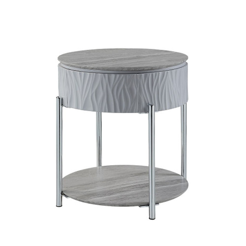 Yukino - End Table - Gray High Gloss & Chrome