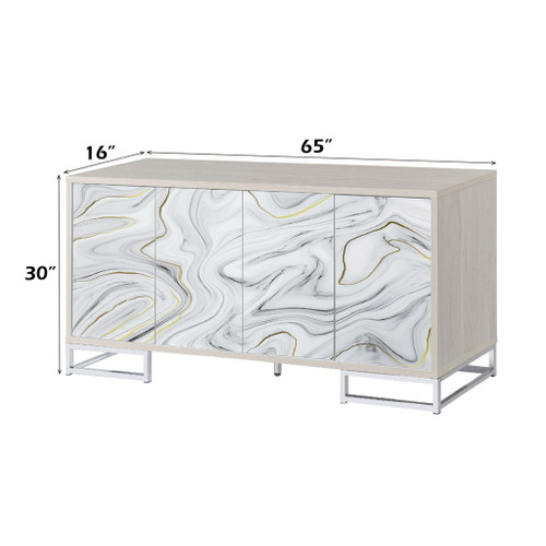 Panos - Console Cabinet - White Marble Print & Chrome