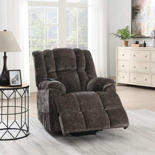 Pacay - Power Recliner With Lift & Heating & Massage - Brown Chenille