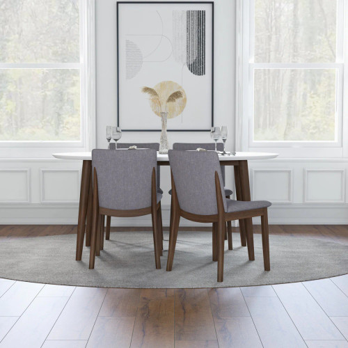 Rixos White Table with 4 Virginia Light Gray Chairs