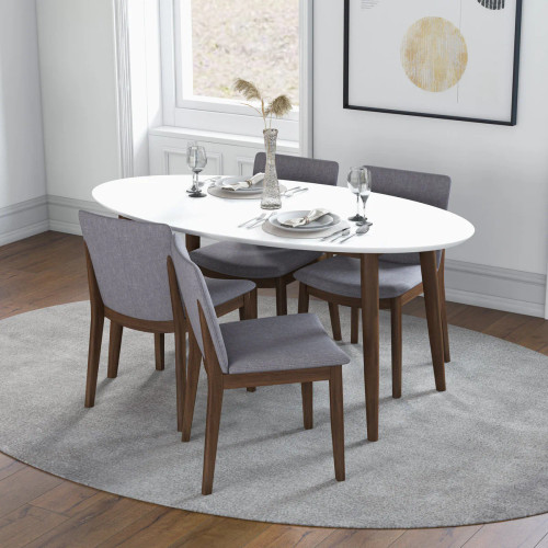 Rixos White Table with 4 Virginia Light Gray Chairs