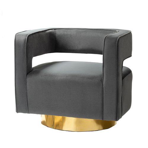 Bettina Contemporary Velvet Comfy Swivel Barrel Chair with Open Back and Metal Base