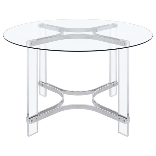Keeling - Round Glass Top Acrylic Dining Table - Chrome