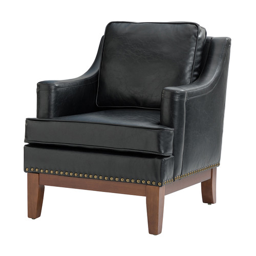 Heinrich Vegan Leather Armchair with Solid Wood Legs