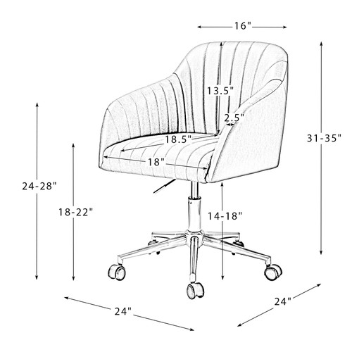 Luisa Vegan Leather Ergonomic Height-Adjustable Tufted Stitching Swivel Office Chair with Gold Metal Base