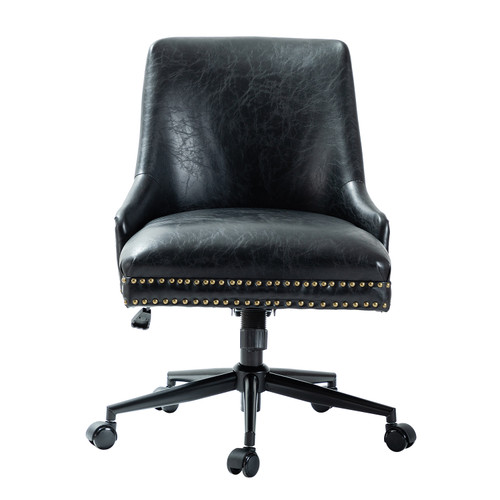 Taurino Contemporary Leather Swivel Height-adjustable Task Chair with Nailhead Trim