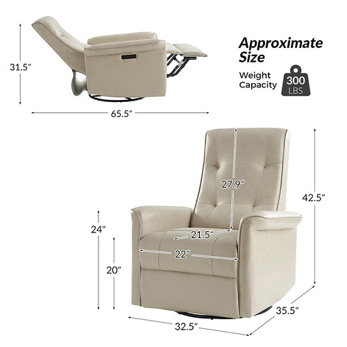 Valentin Modern Leather Swivel Power Recliner With USB