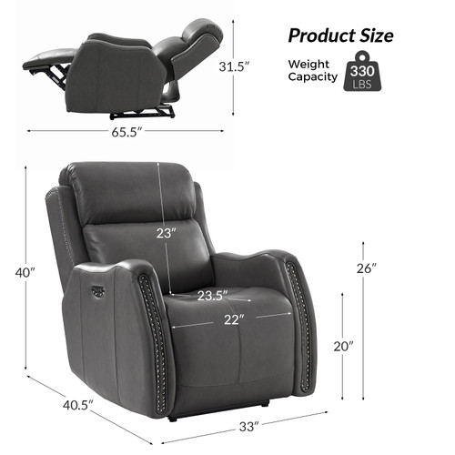 Carina Traditional 33" Wide Dual Motor Power Recliner with USB