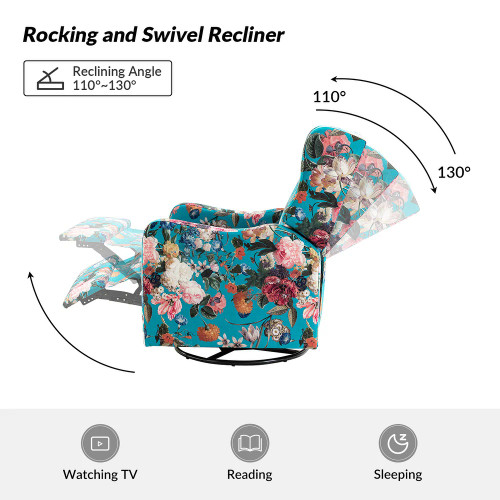 Gastone Transitional Floral Fabric Nursery Recliner with Curved Arms