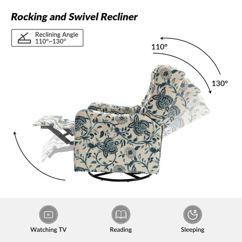 Gastone Transitional Floral Fabric Nursery Recliner with Curved Arms