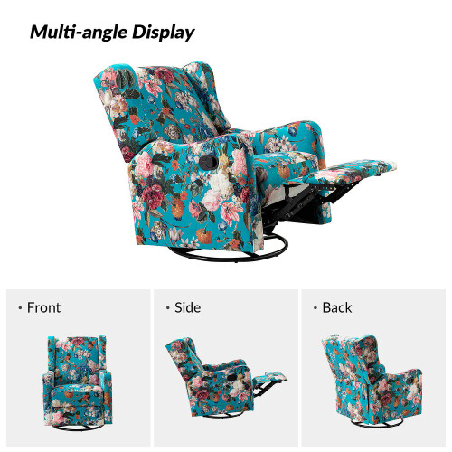 Gastone Transitional Floral Fabric Nursery Recliner with Curved Arms