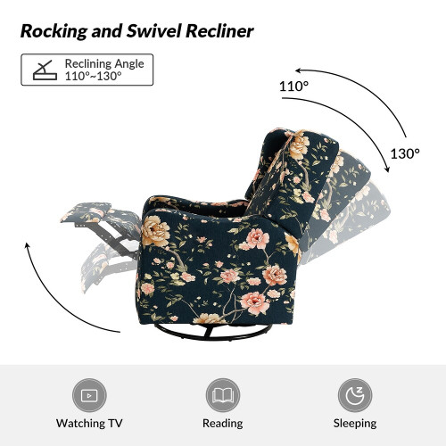 Gastone Transitional Floral Fabric Nursery Recliner with Curved Arms