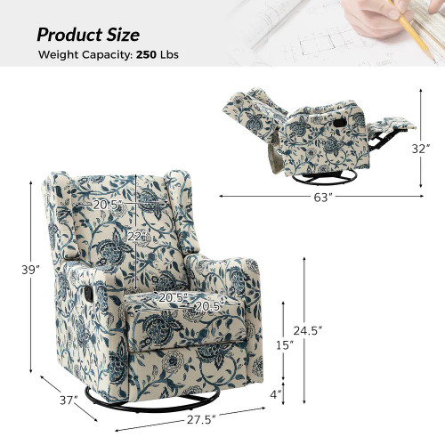Gastone Transitional Floral Fabric Nursery Recliner with Curved Arms