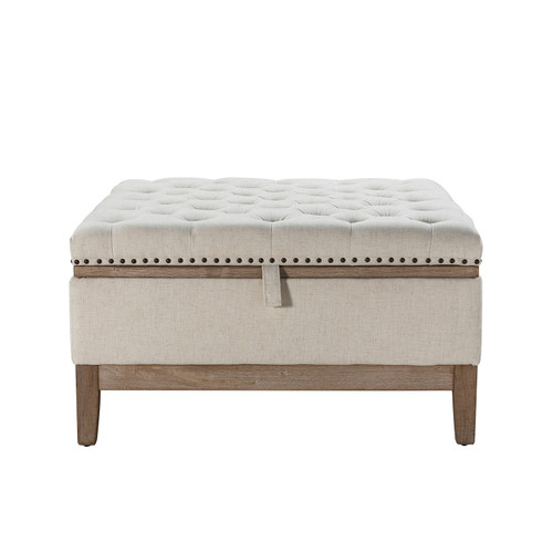 Georgie Modern Polyester Upholstered Storage Cocktail Ottoman with Nailhead Trims and Solid Wood Legs