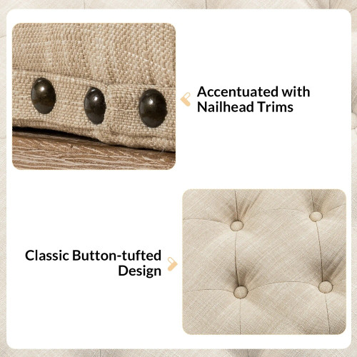 Georgie Modern Polyester Upholstered Storage Cocktail Ottoman with Nailhead Trims and Solid Wood Legs