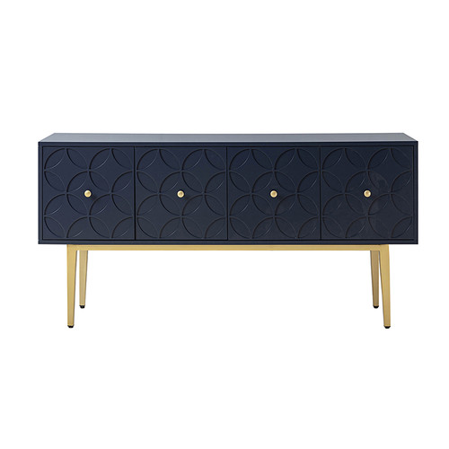 Constance Navy MDF 63 in. Wide 4-Doors Storage Sideboard with Adjustable Shelves and Metal Legs