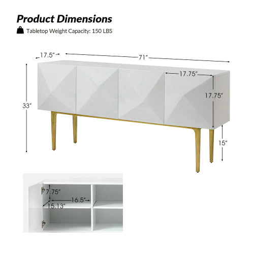 Joschka Paint Finish 71 in.Wide Modern Storage Sideboard with 3D Viewing Standard and Metal Legs