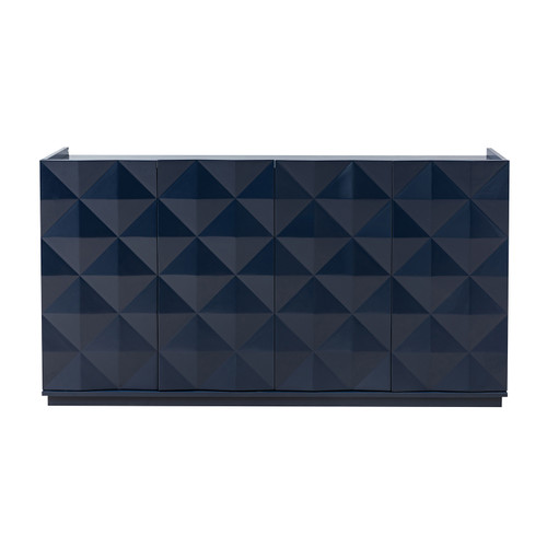 Cheryl 60 in. 3-Dimensional 4 Doors Wooden Base Sideboard with High-Gloss Finish and Geometric Patterns