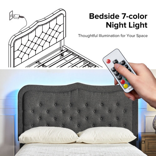 Delia Classic Button-Tufted Storage Bed with LED Light