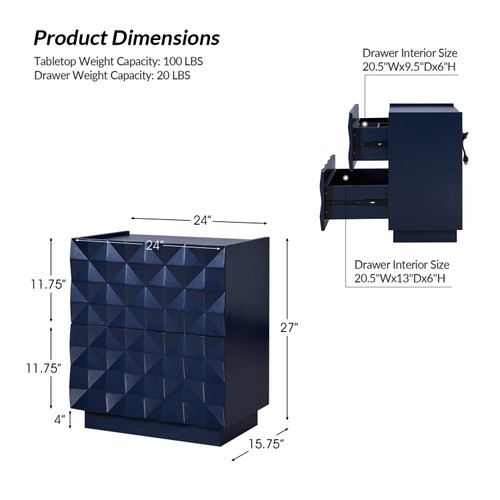 Ruth Modern 2-Drawer Nightstand with Built-In Outlets