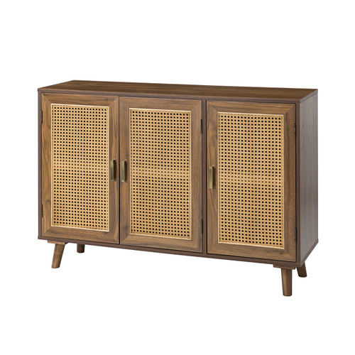 Ezio 3-Door Rattan Accent Cabinet with Adjustable Shelf and Solid Wood Leg