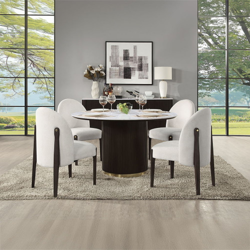 Clayten - Round Dining Table With Marble - White Natural Marble Top & Espresso