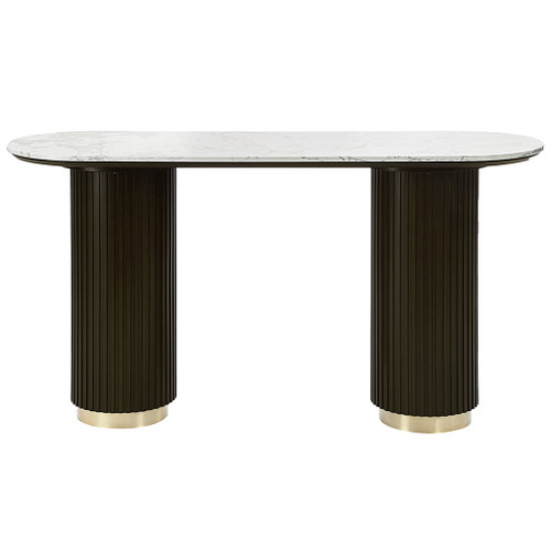 Clayten - Sofa Table - White Natural Marble Top & Espresso