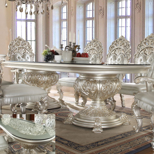 HD-8088 - 7 Piece Dining Set - Silver With Gold Highlight