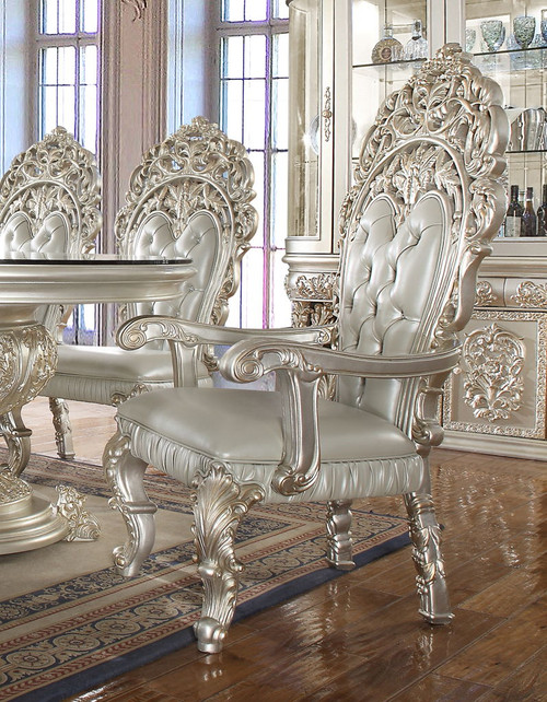 HD-8088 - 7 Piece Dining Set - Silver With Gold Highlight