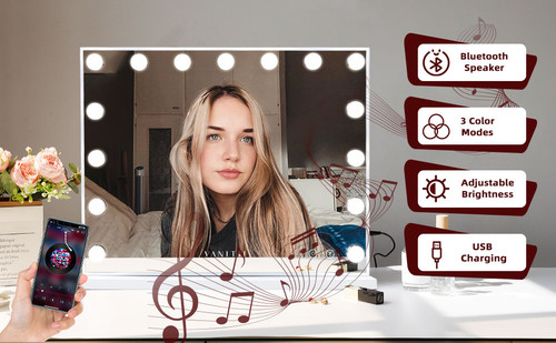 Vanity Hollywood Mirror with Lights Speaker USB Charging Lighted Makeup Mirror