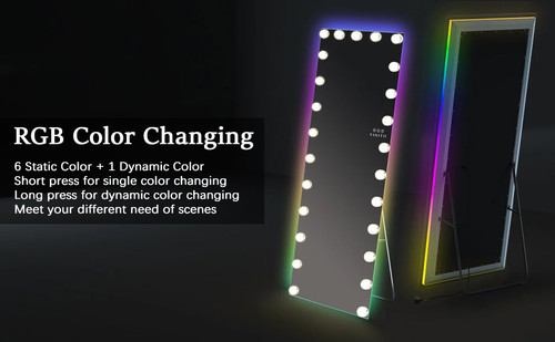 Full Body Mirror with Lights RGB Color Changing Full Length Floor Mirror with 25 LED Bulbs