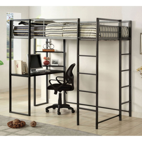 Sherman - Twin Bed With Workstation - Silver / Gun Metal