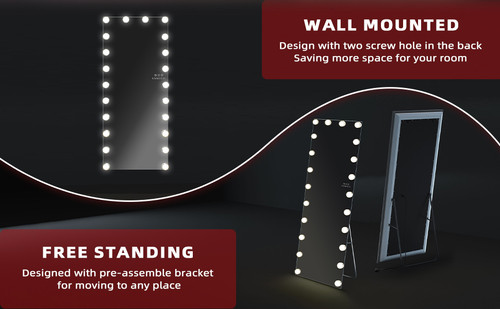 Full Length Floor Mirror with 22 Bulbs 63" x 26" Full Body Mirror