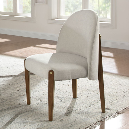 Gamarya - Side Chair Set of 2) - White Fabric & Oak