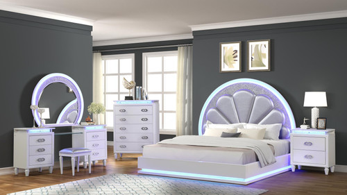 Perla Vanity Bedroom Set Collection In Milky White