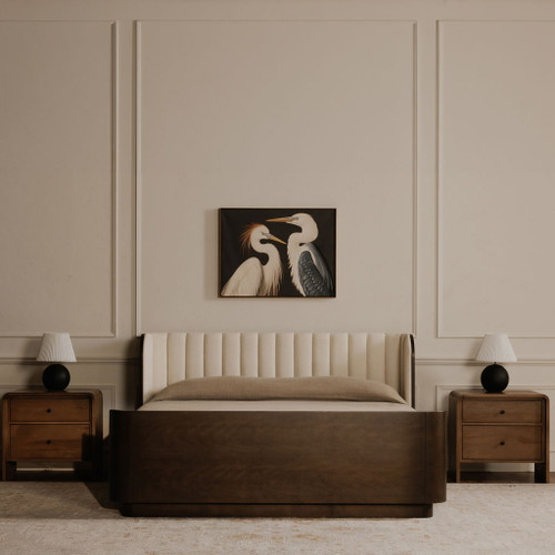 Two Cranes - Framed Painting - White