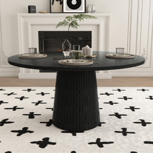 5-Piece Modern Fluted Round Dining Table & Fabric Armchair Set