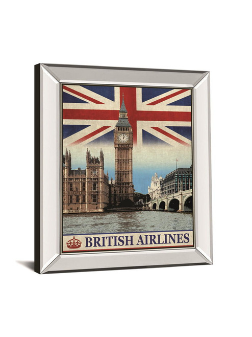 Vintage Travel London By The Portmanteau Collection - Mirror Framed Print Wall Art - Blue